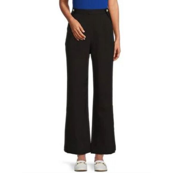 NWT Laundry By Shelli Segal Black Pleated Wide Leg Pants Size L Pocket L (Stain) - Picture 1 of 12